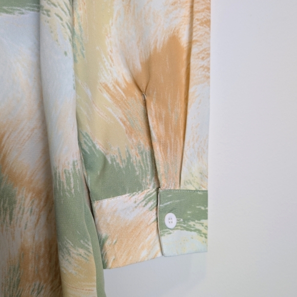Green White Orange Print Vacation Resortwear Long Sleeve Wrap Romper Size Medium - Picture 8 of 10